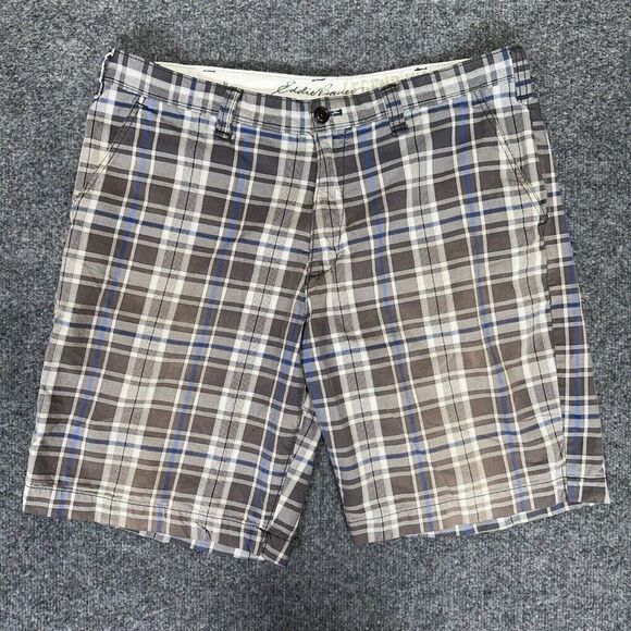 Eddie Bauer Shorts Mens 38 (36x9) Blue Grey Plaid Legend‎ Wash Flat Front Adult - Picture 1 of 10